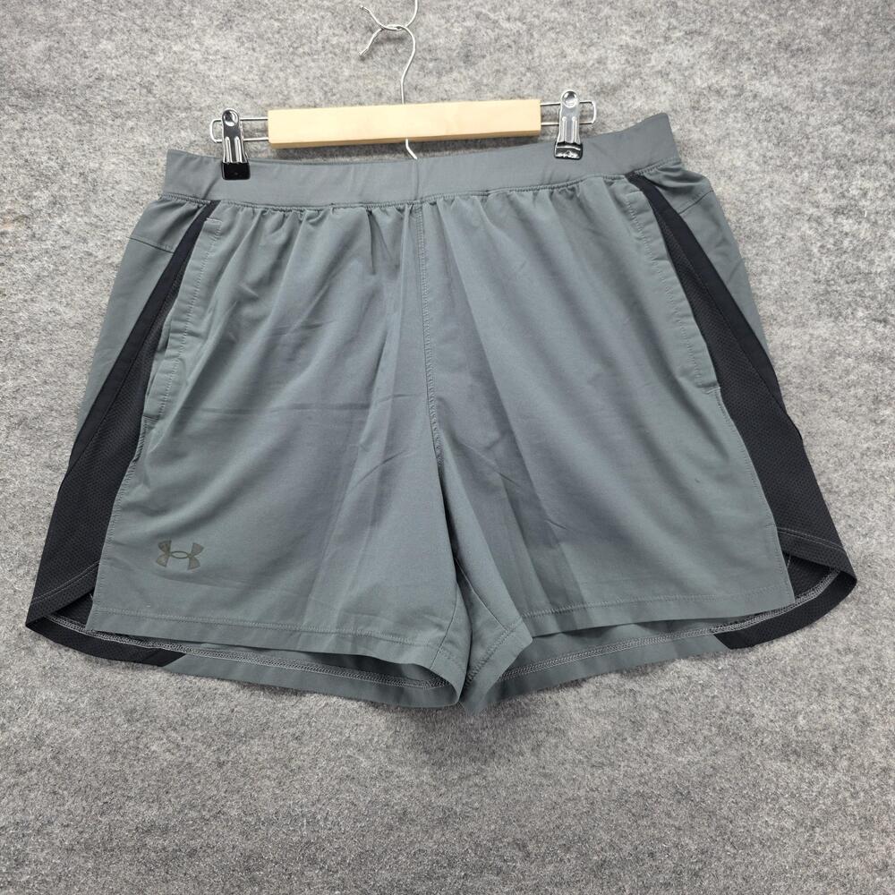 Under Armour Shorts Mens XL Gray Black HeatGear Athletic Running Mesh Panels